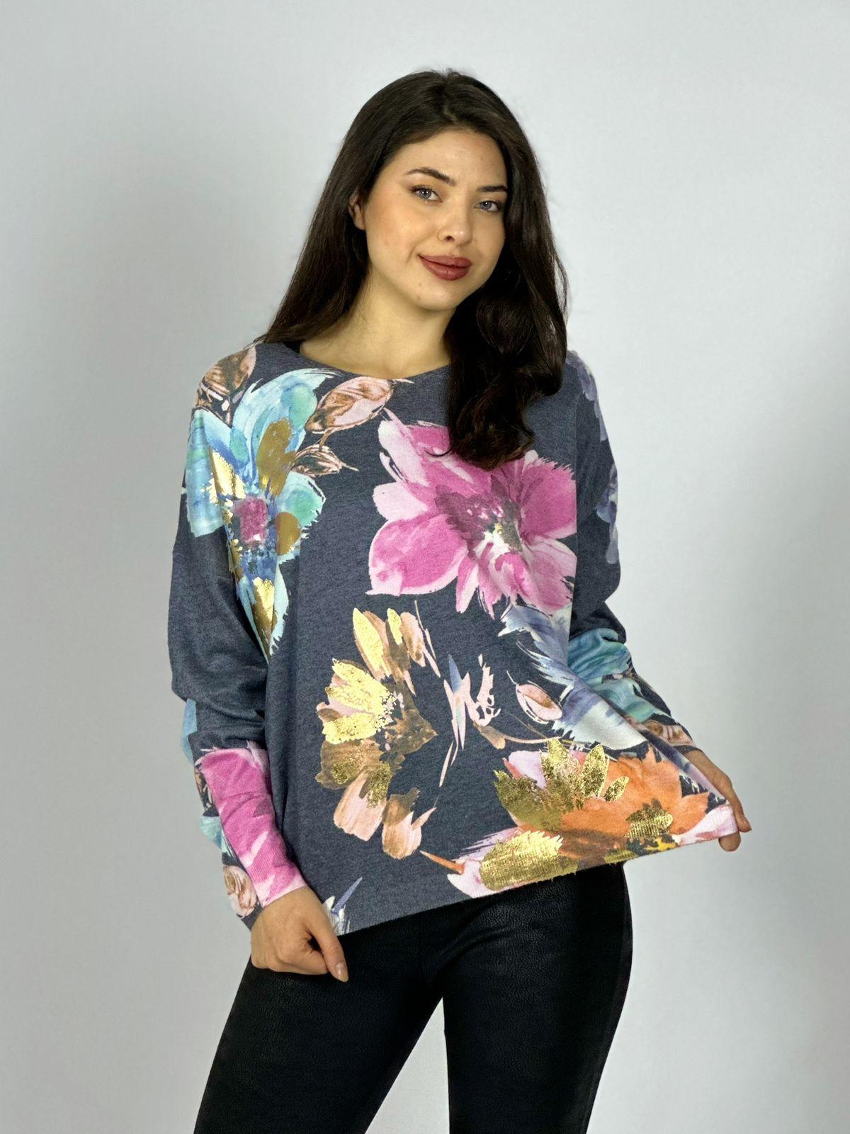 Sweater Spandex Estampado Floral con Brillo