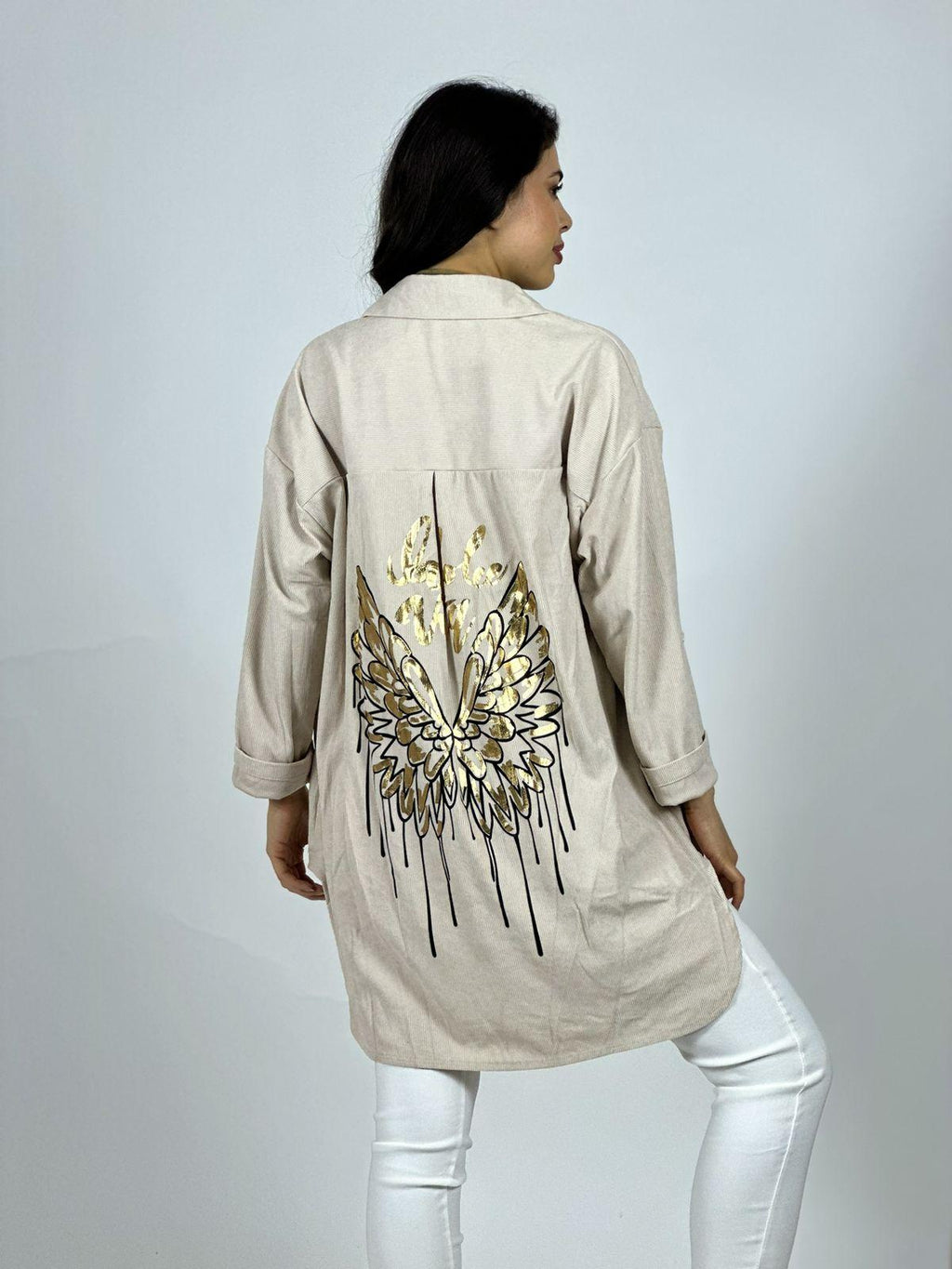 Abrigo Cotelé Delgado Alas Brillantes Dorso