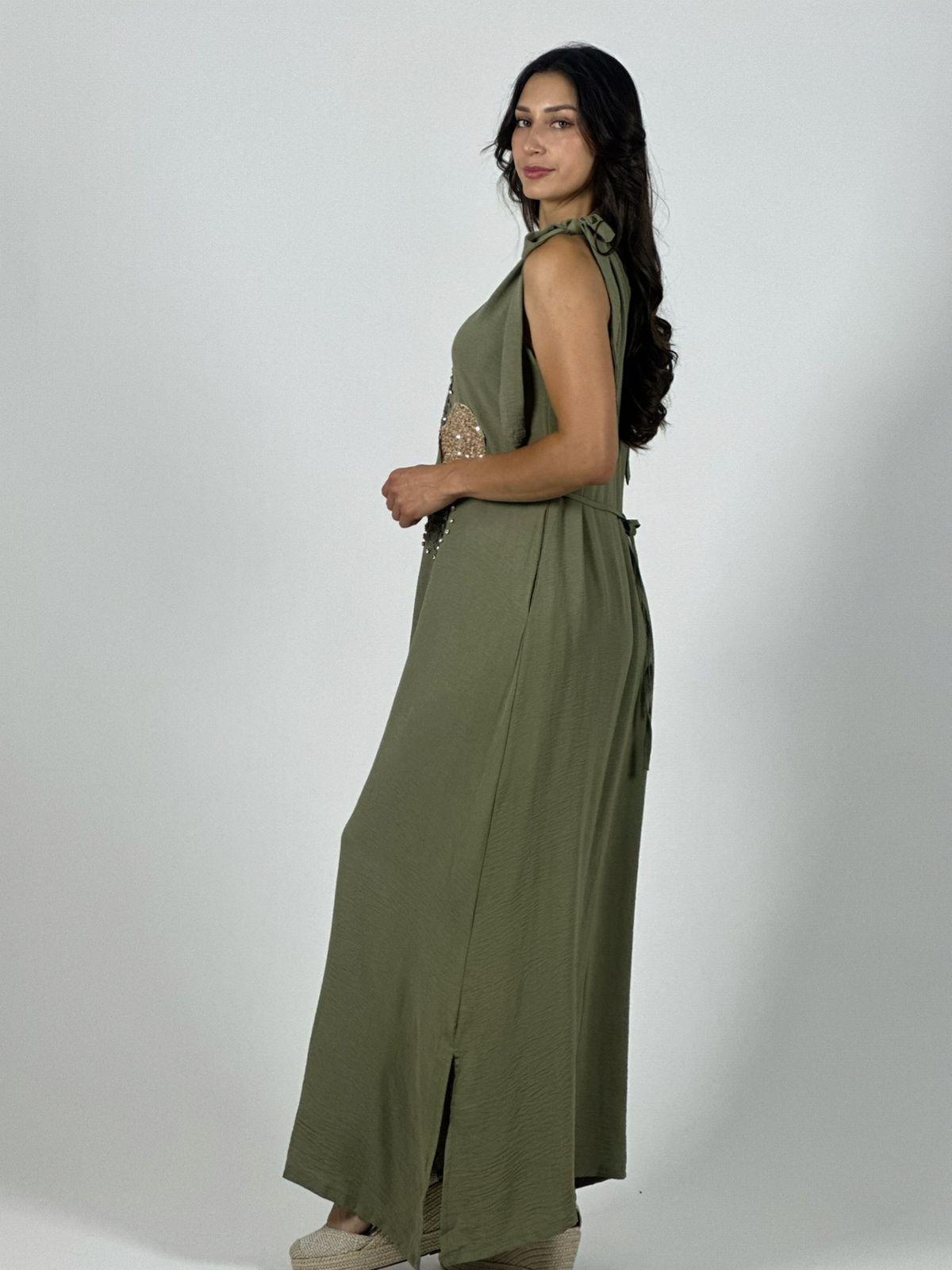 Vestido Lino Flor Brillos