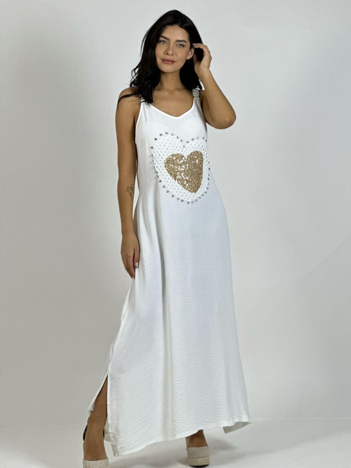 Vestido Lino Corazón Doble Tejido y Brillos