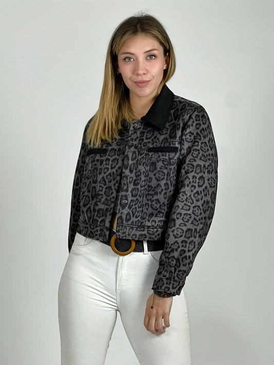 Chaqueta Print de Gamuza con Forro