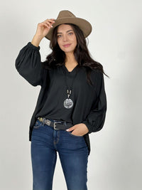 Blusa Cuello V Mangas Globo