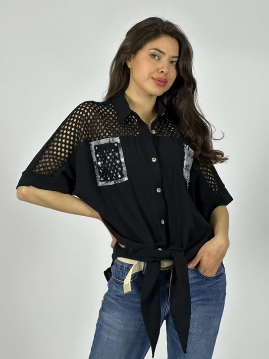 Blusa Crepé Hombros Tejidos