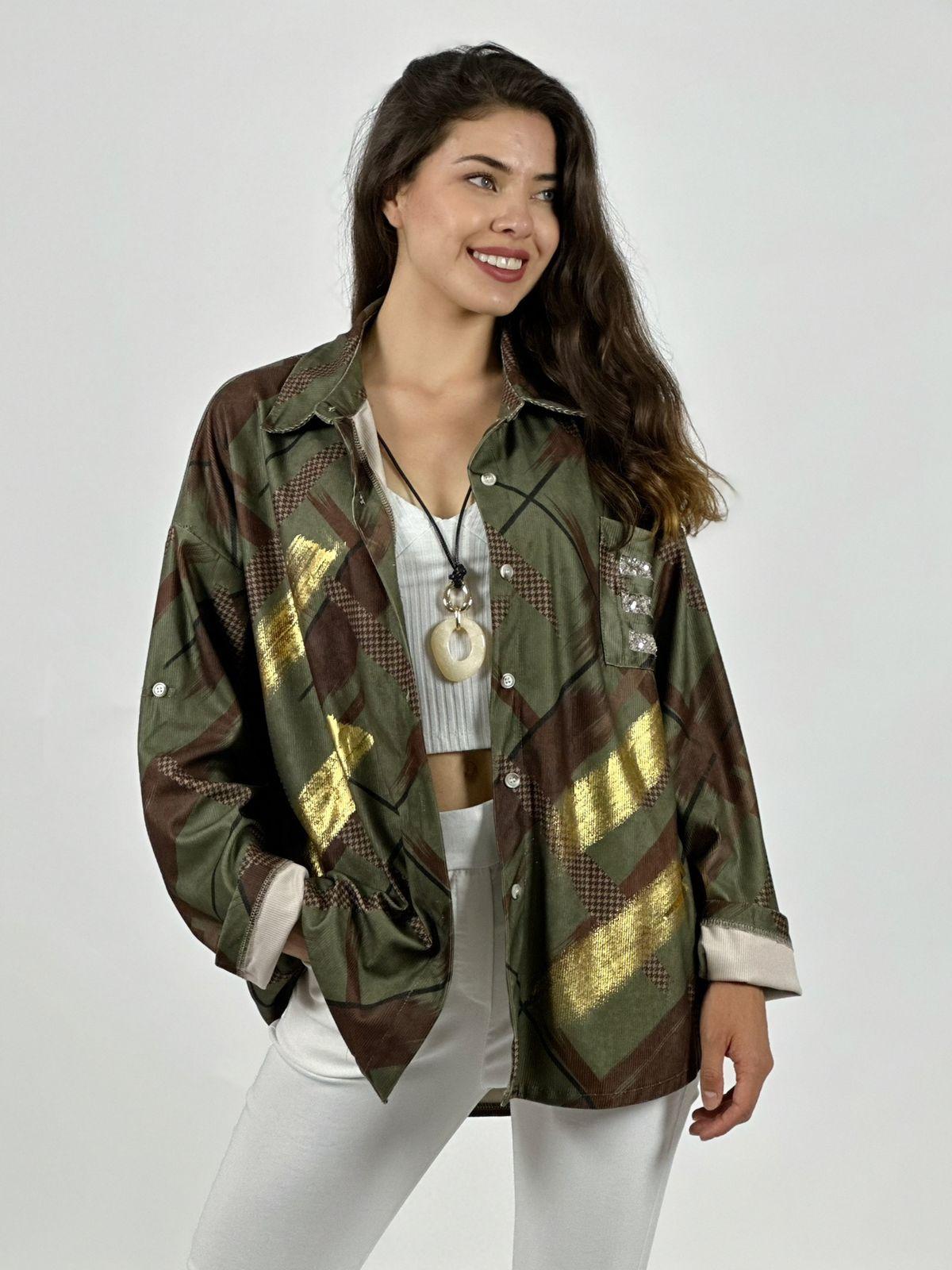 Camisa Cotelé Líneas y Brillos Cruzados