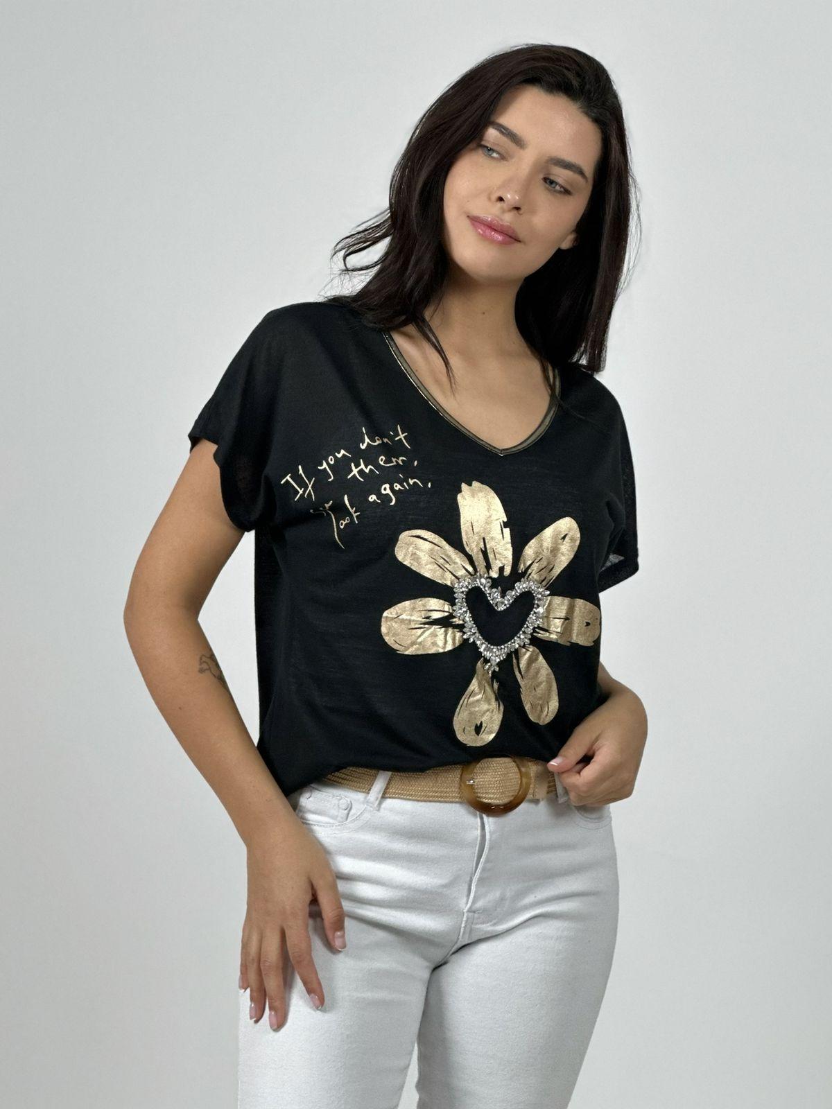 Polera Hilo Cuello Corazón Dorado