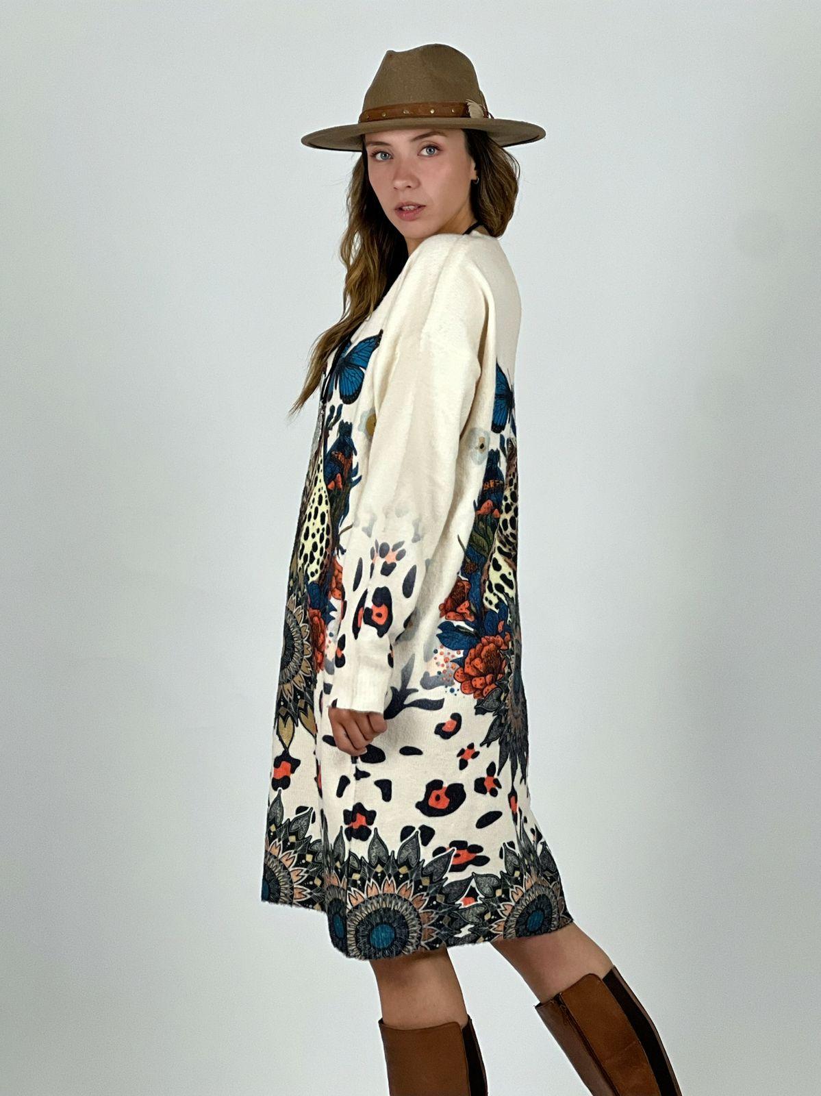 Vestido Lanilla Animal Print con Mariposas