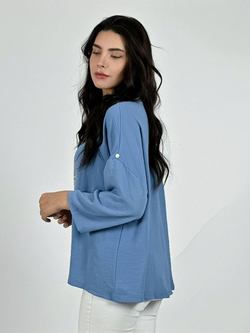 Polera Lino Corazon Print Con Brillos