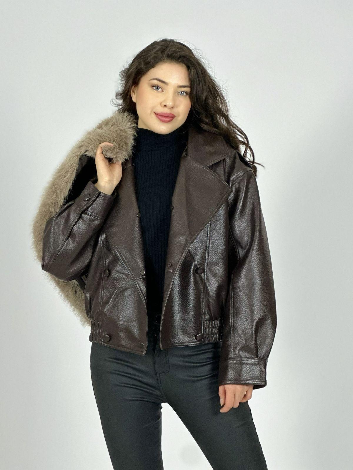 Chaqueta Bomber Ecocuero Con Cuello Desmontable