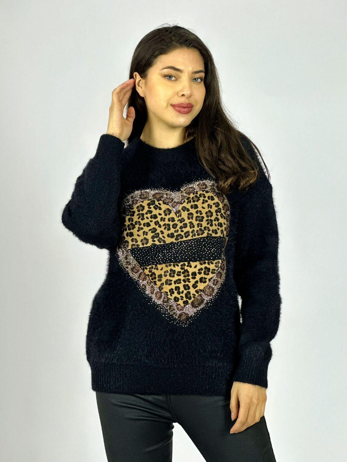 Sweater Cashmere Corazón Print con Brillos