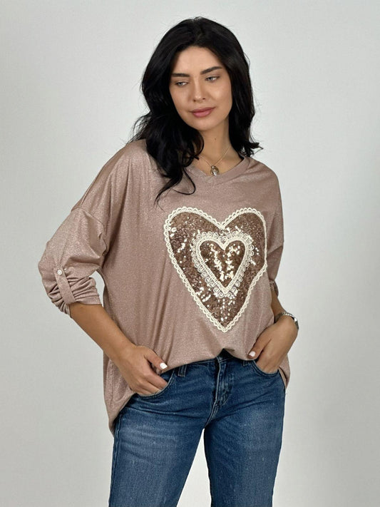 Polera Acetato Corazón Brillante