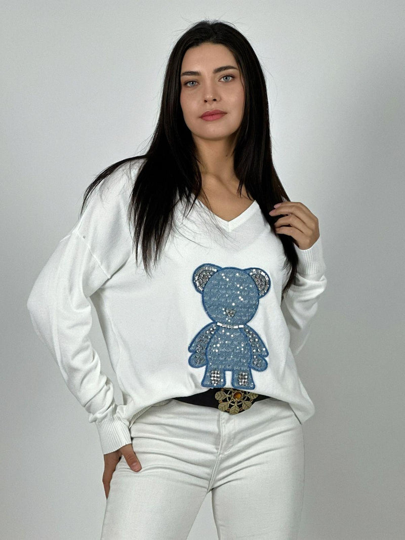 Sweater Spandex Diseño Osito Brillante