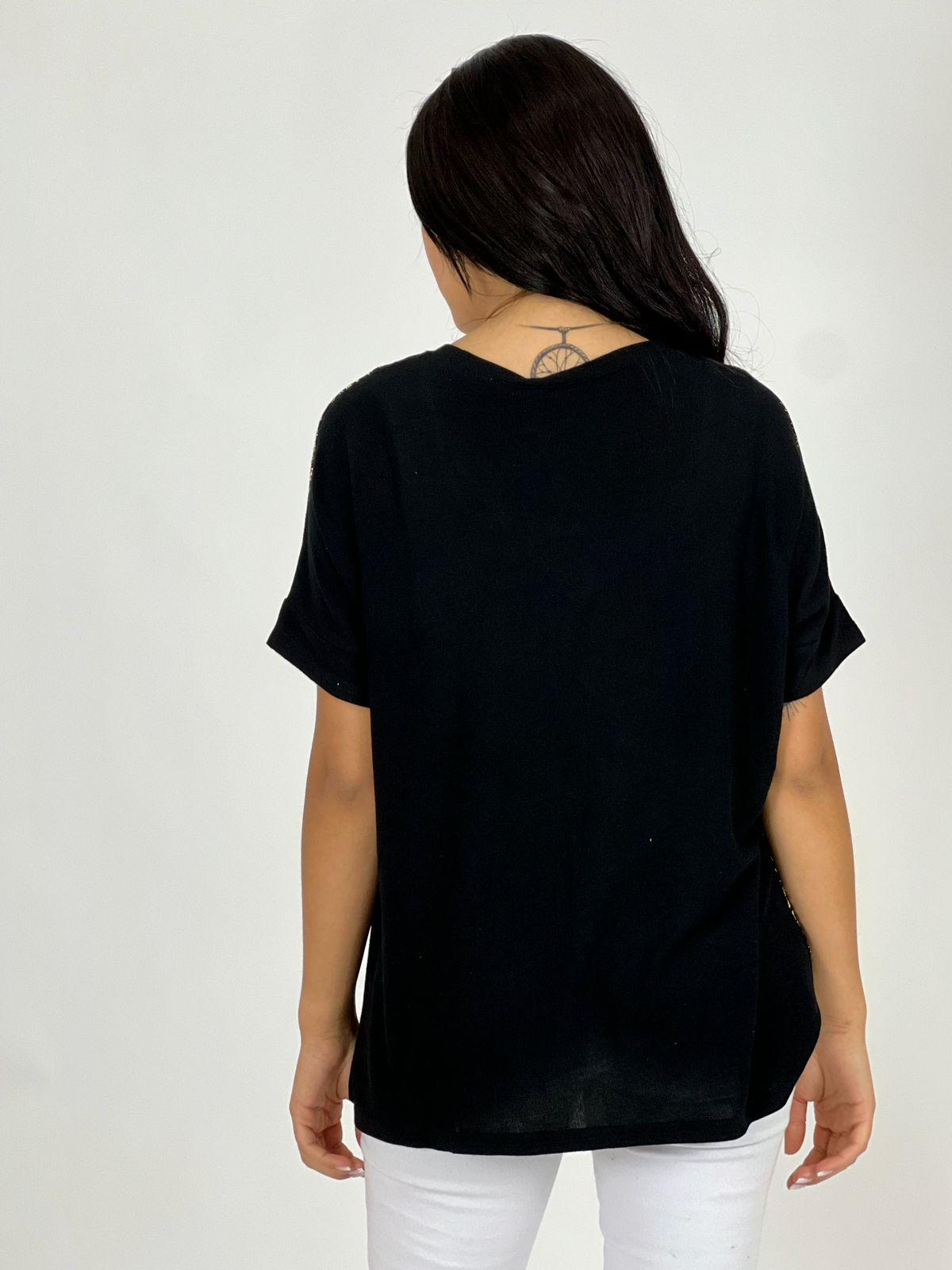 Polera Algodón Diseños Dorados Negro