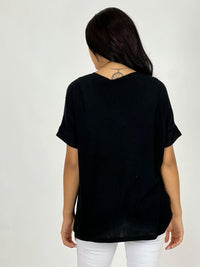 Polera Algodón Diseños Dorados Negro