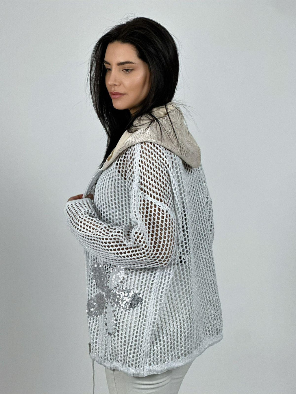 Polerón Hilo con Cierre Flores Brillantes