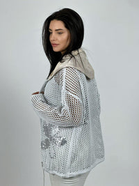 Polerón Hilo con Cierre Flores Brillantes