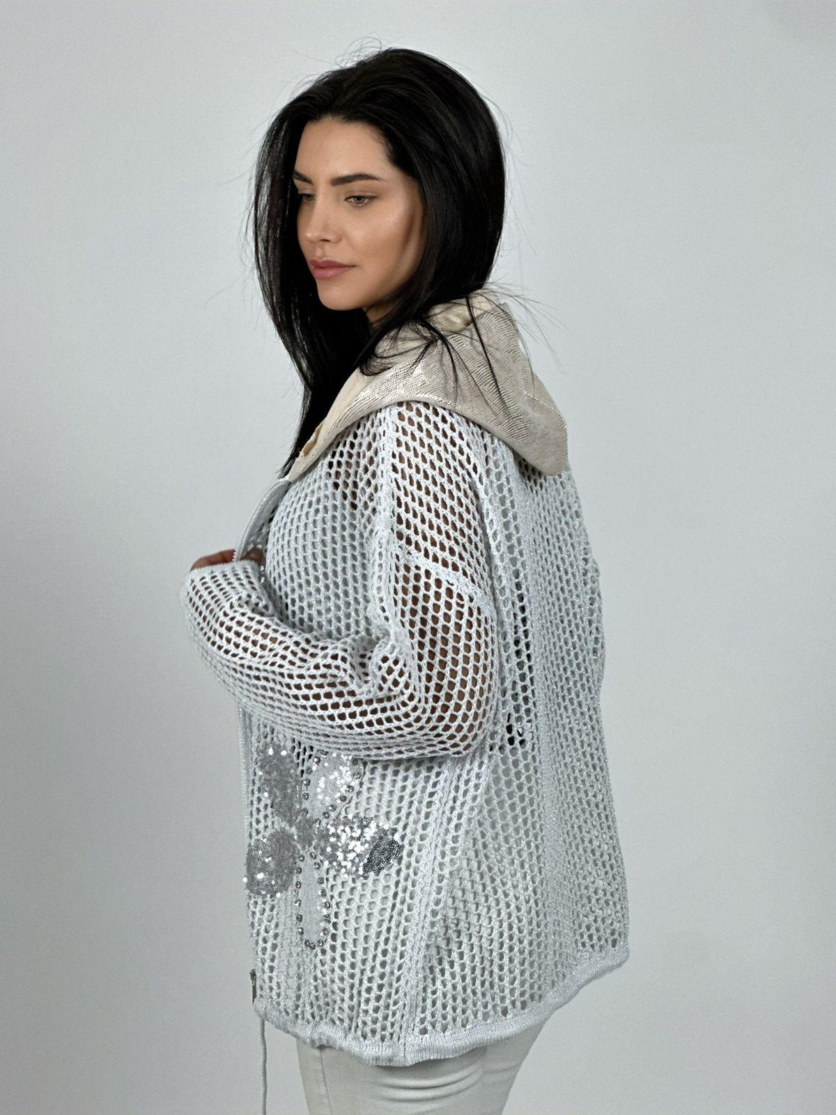 Polerón Hilo con Cierre Flores Brillantes