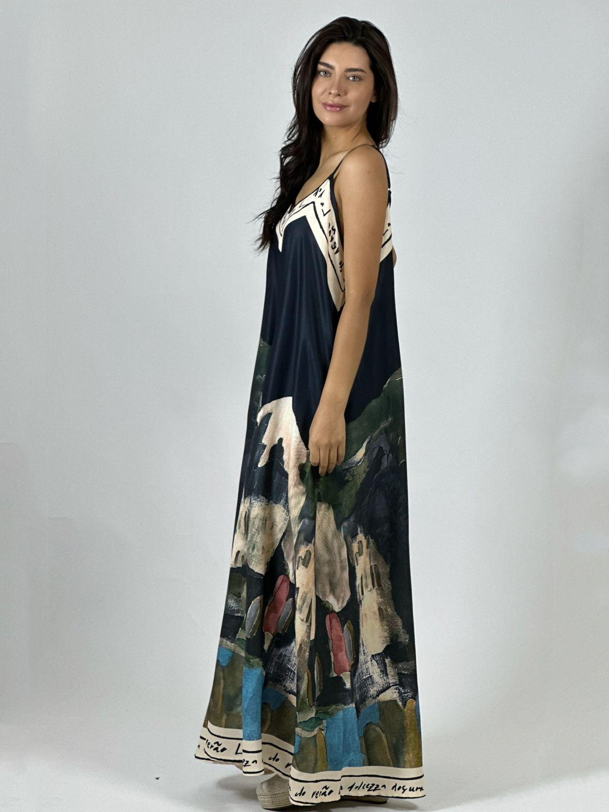 Vestido Flor Abstracta Bordes con Letras