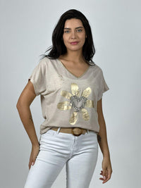 Polera Hilo Cuello Corazón Dorado