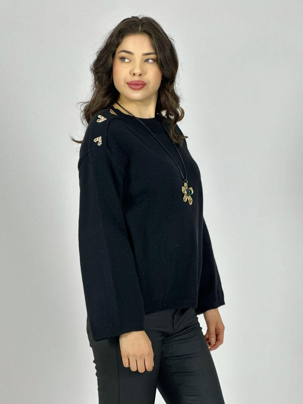 Sweater Lana Corazones Brillantes en Hombros