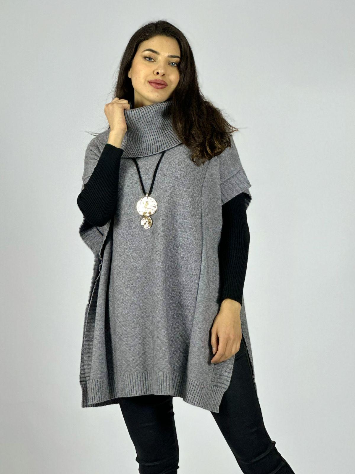 Sweater Tipo Poncho Lana Cuello Tortuga