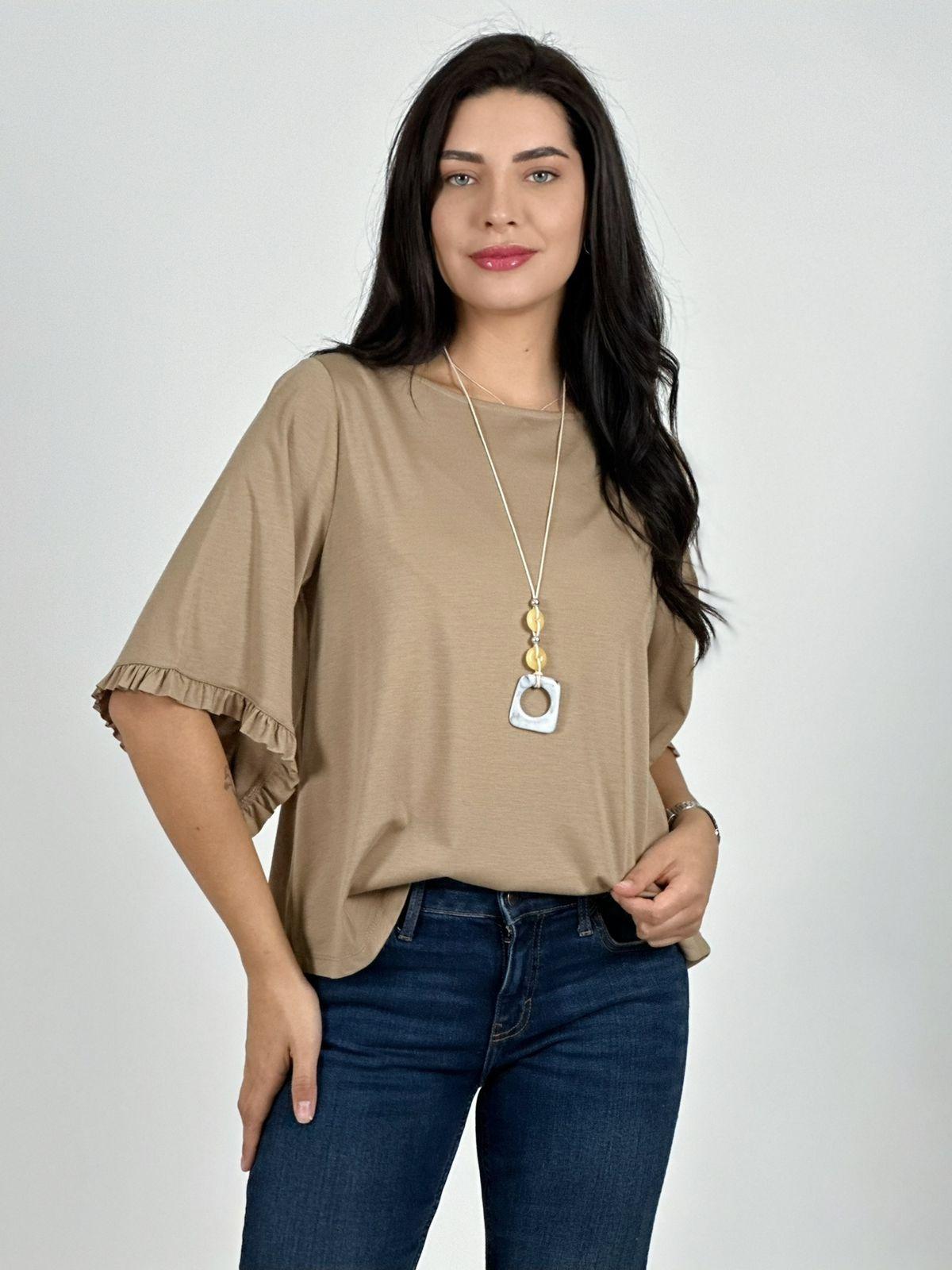 Blusa Viscosa Mangas Farolaos con Collar