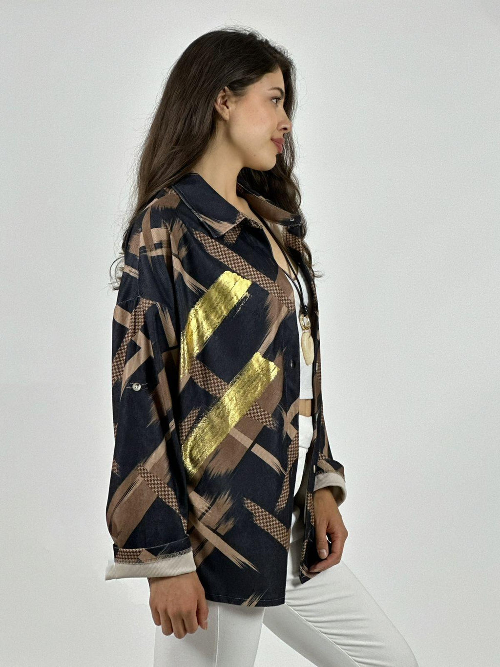 Camisa Cotelé Líneas y Brillos Cruzados