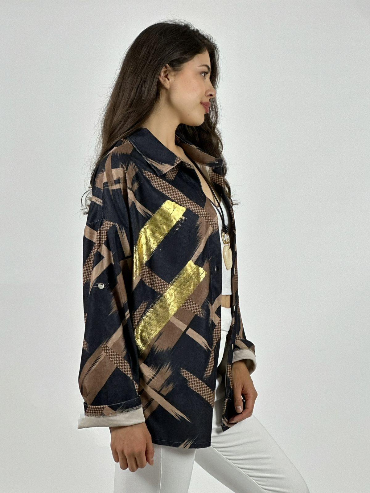 Camisa Cotelé Líneas y Brillos Cruzados