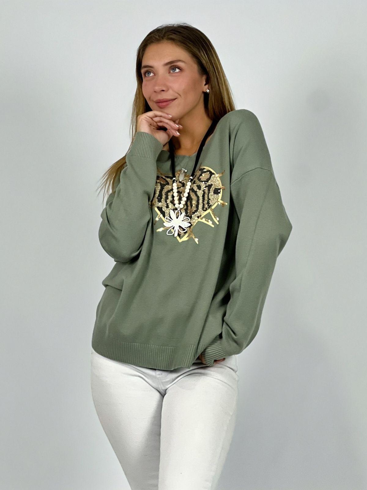 Sweater Corazón Lentejuelas Doradas