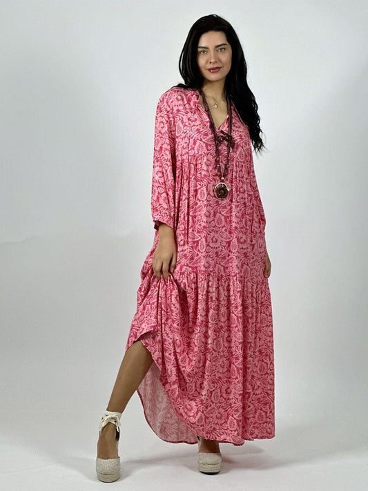 Vestido Boho Viscosa Estampado Hojas