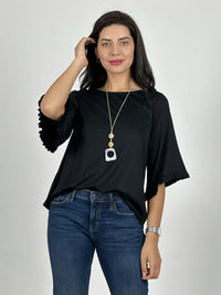 Blusa Viscosa Mangas Farolaos con Collar