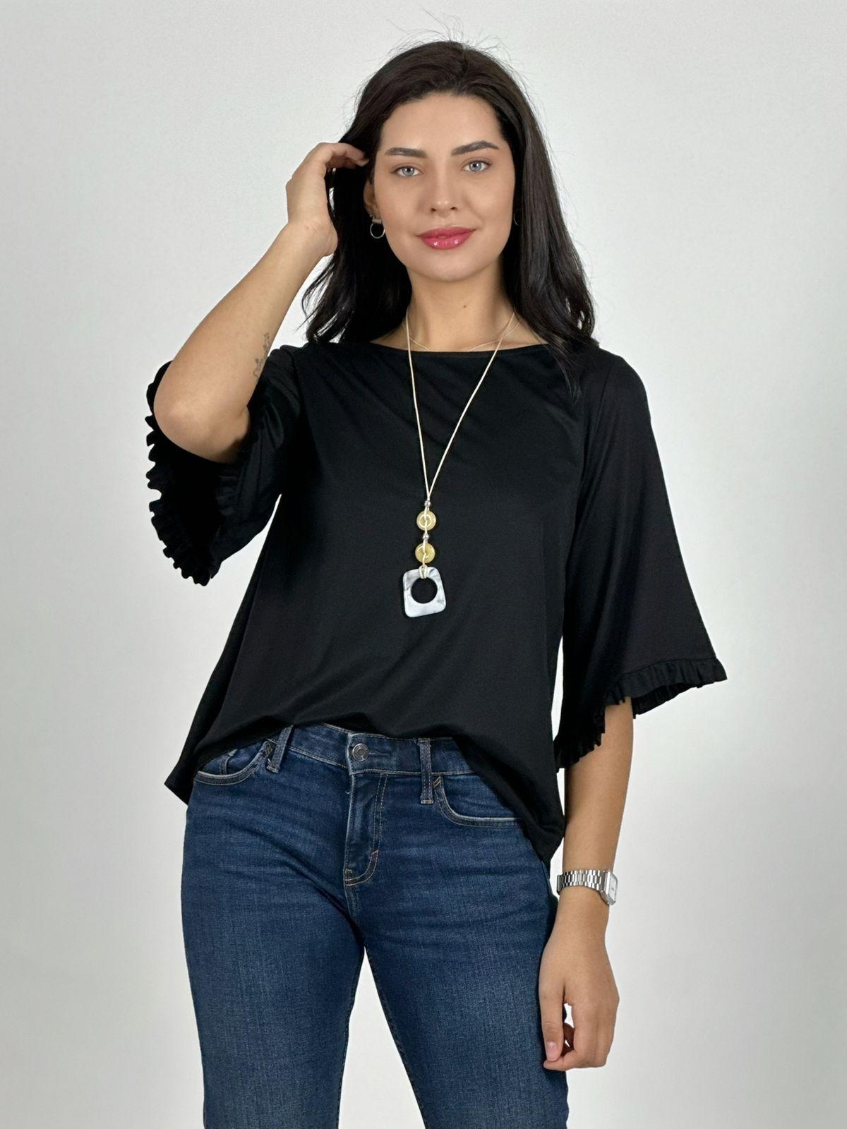 Blusa Viscosa Mangas Farolaos con Collar
