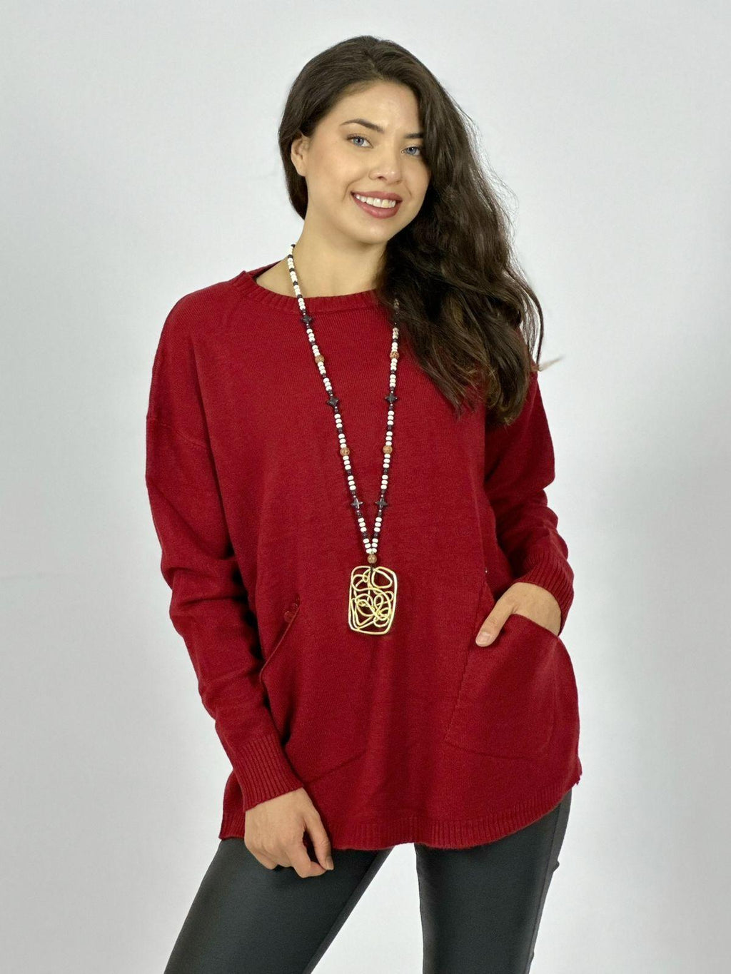 Sweater Spandex Bolsillos Holgado con Botones