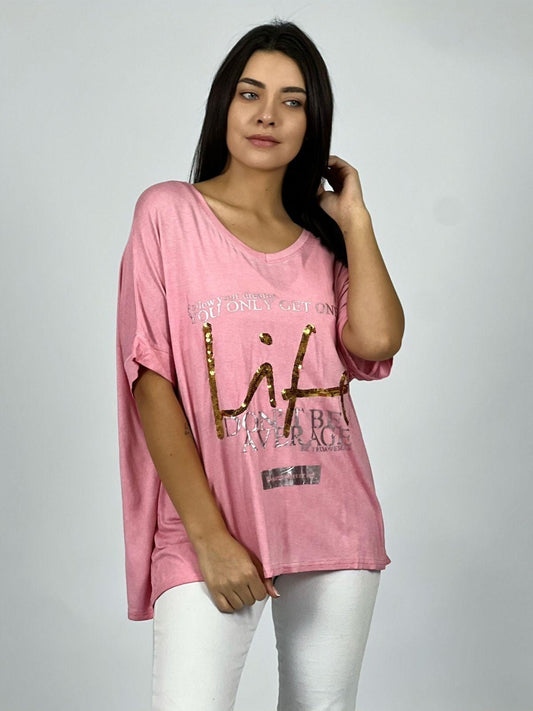 Polera Letras LIFE Lentejuelas