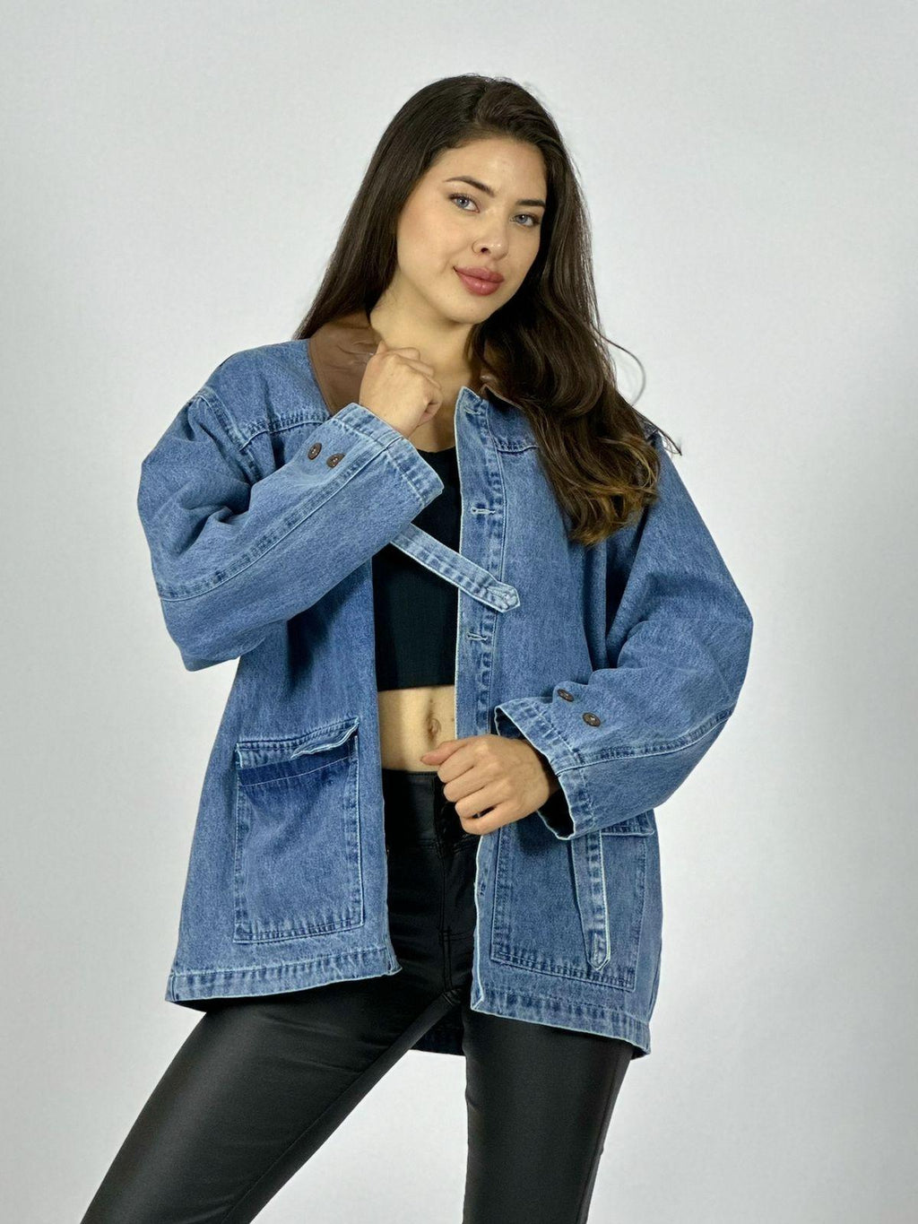 Chaqueta Mezclilla Cuello Cuerina