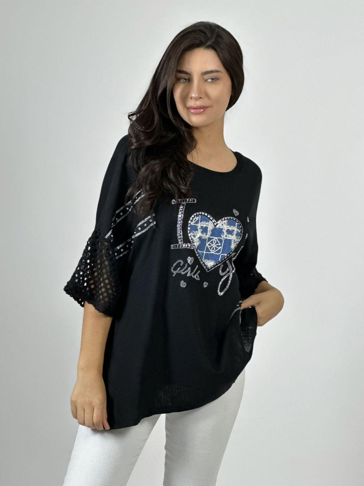 Polera Lino Mangas Tejidas Corazón