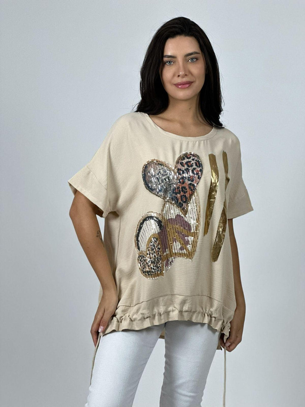 Polera Crepé 3 Corazones Print