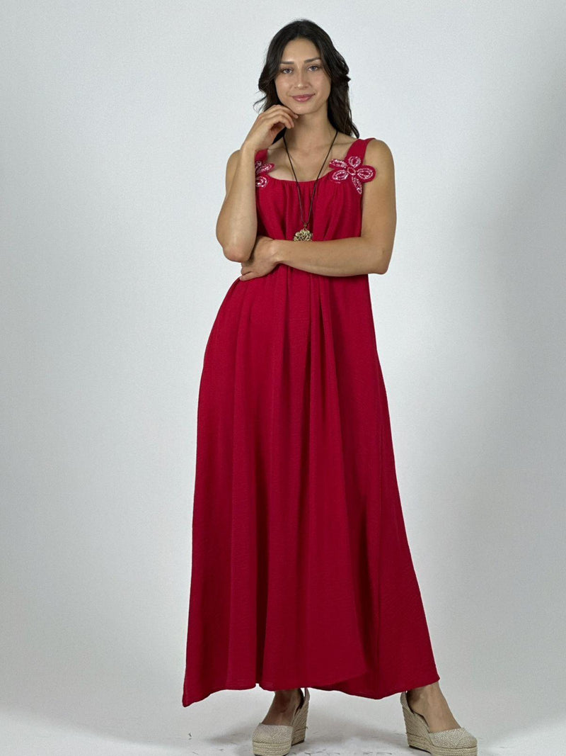 Vestido Crepé Tirantes Con Flores Brillantes