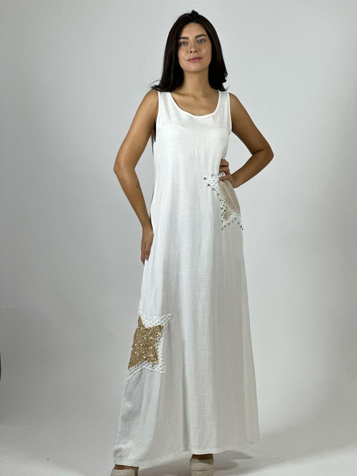 Vestido Lino Estrellas Tejidas con Brillos