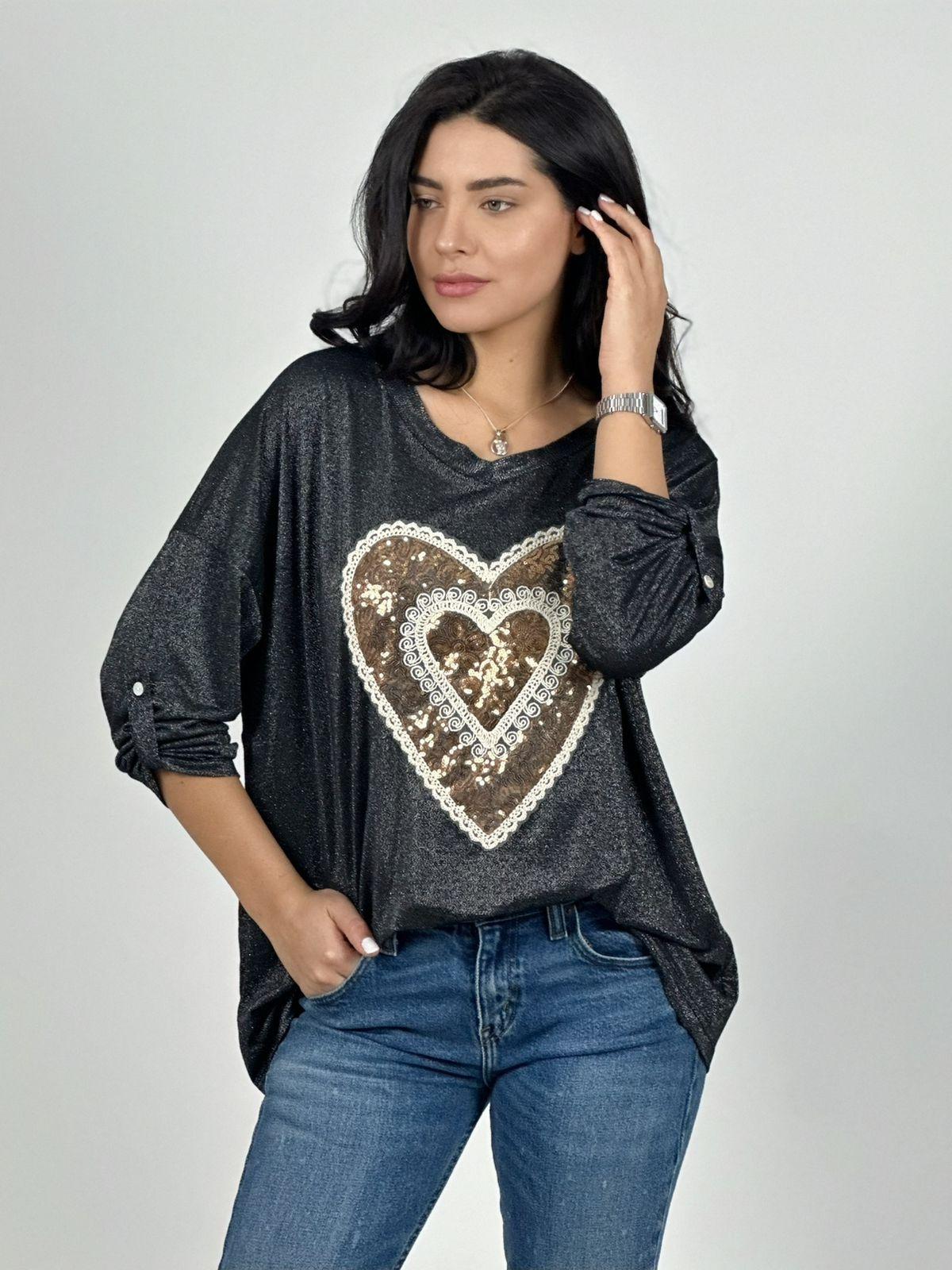 Polera Acetato Corazón Brillante