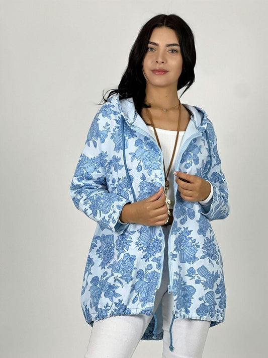 Chaqueta Mezclilla Con Estampados Y Capucha