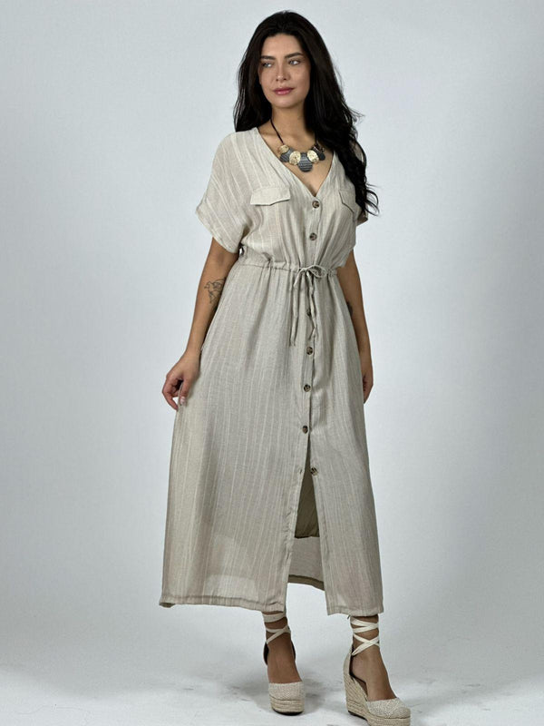 Vestido Abotonado Ajustado en la Cintura