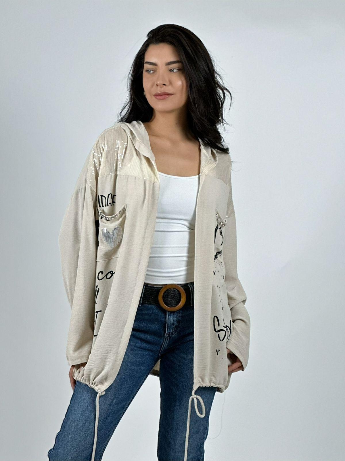 Blusa Crepé  Estampado Letras con Gorro