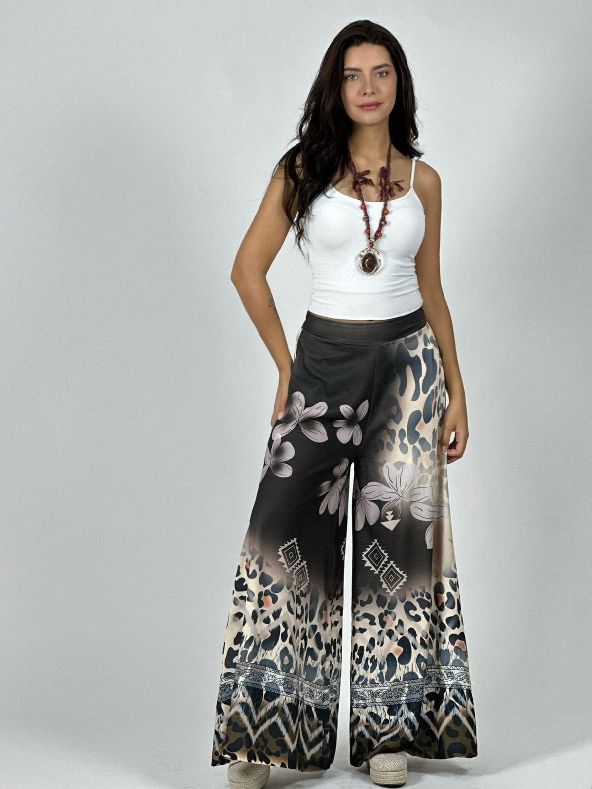 Palazzo Satin Boho Chic Print con Flores