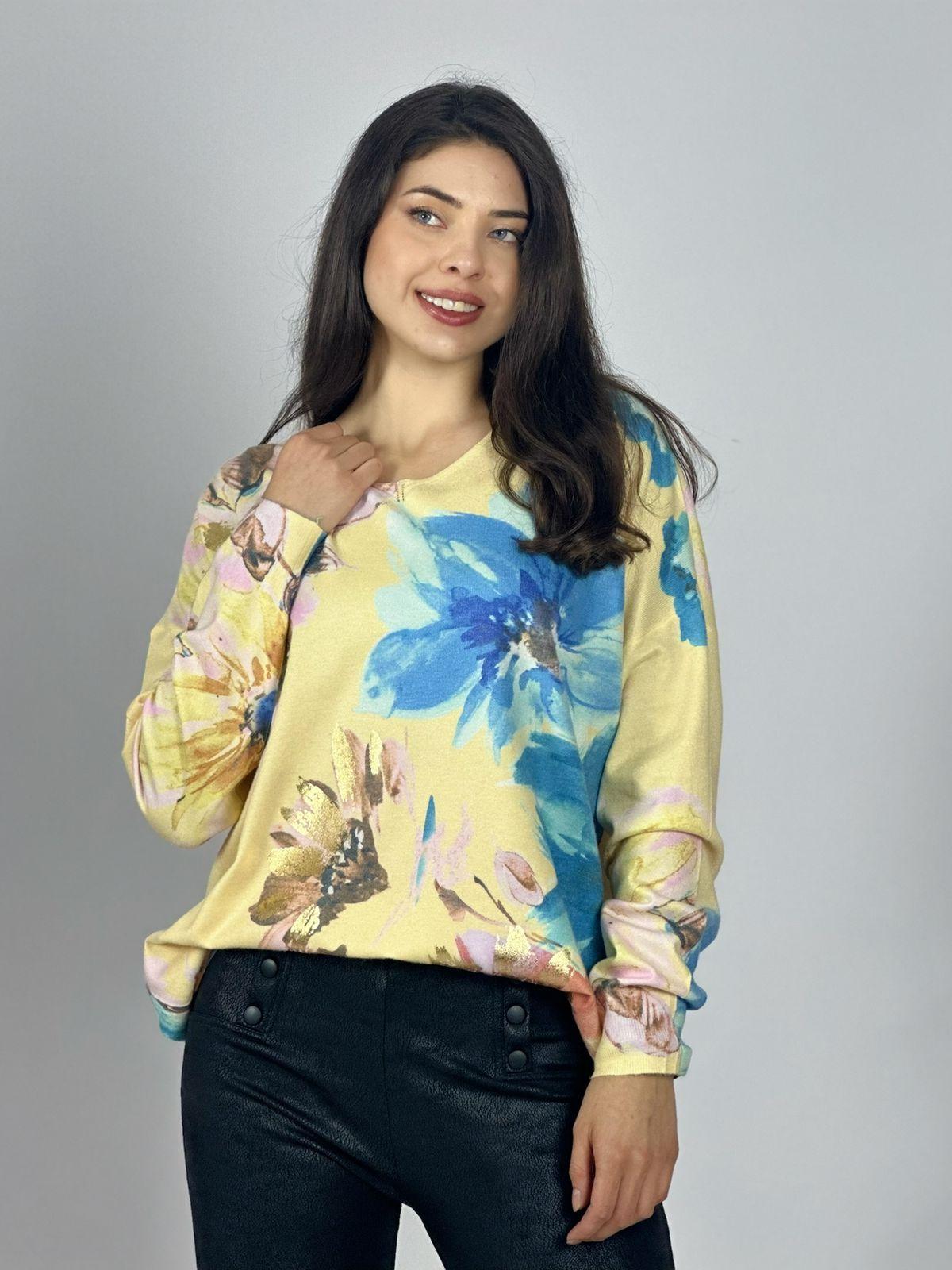 Sweater Spandex Estampado Floral con Brillo