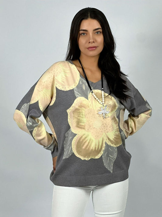 Sweater Spandex Estampado Flor de Camelia