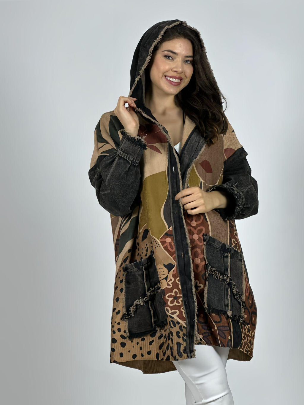 Abrigo Italiano Lana/Mezclilla Mujer y Leopardo