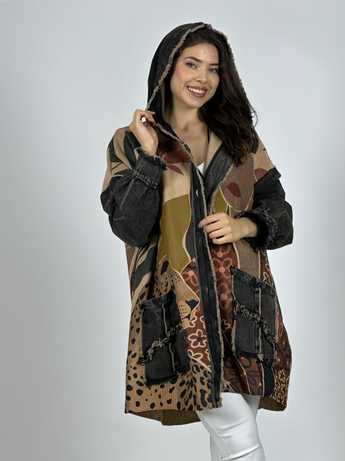 Abrigo Italiano Lana/Mezclilla Mujer y Leopardo