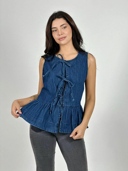 Blusa Mezclilla Faroleo con Amarras