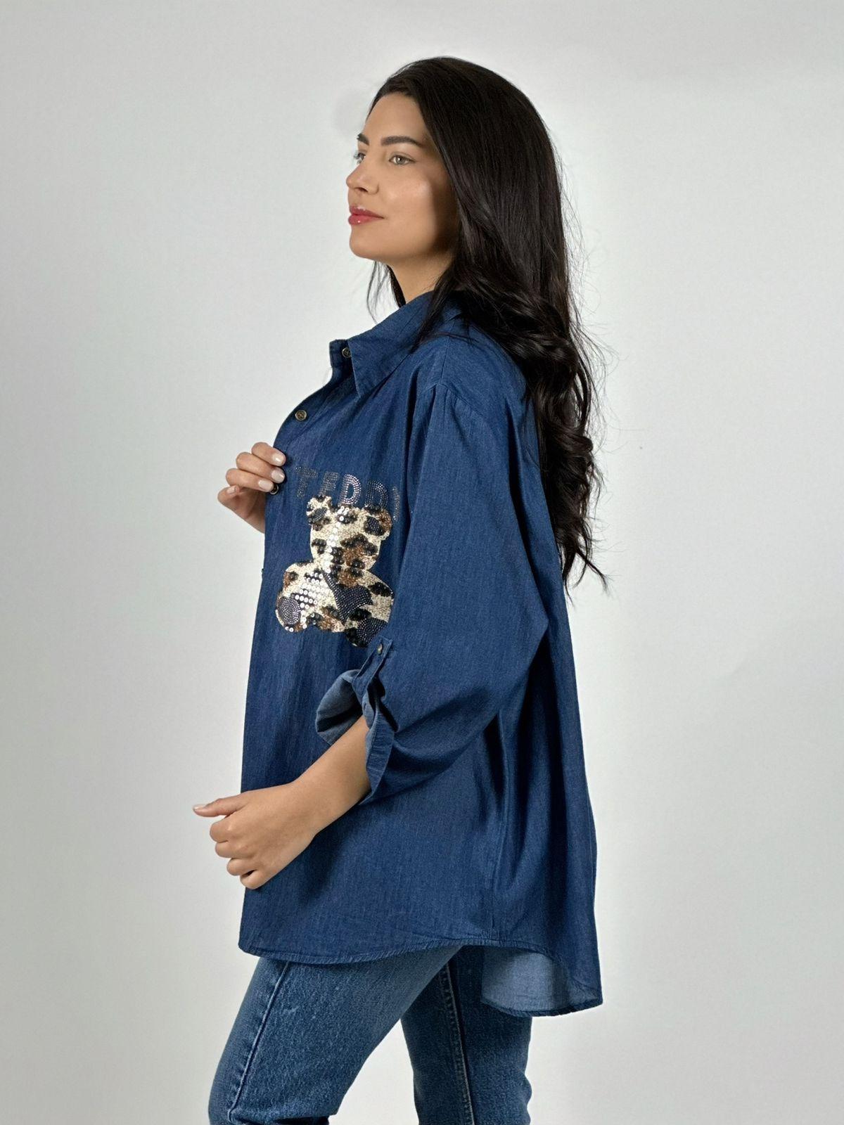 Blusa Mezclilla Teddy Osito y Flores