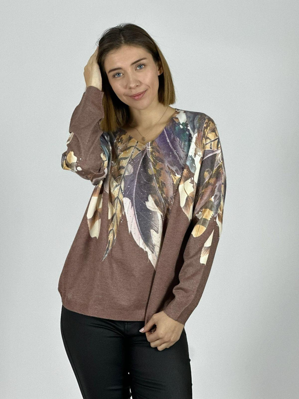 Sweater Hilo Estampado Diseño Plumas
